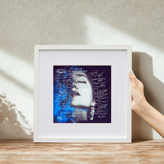 Self-Portrait Mixed Media Resin Artwork with Poetic Calligraphy | Original Painting