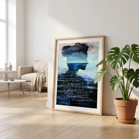 Ocean Wall Art Woman Fine Print Ethereal Wall Bedroom Statement Piece Transformation Surreal Portrait Painting Seascape Vertical Home Deco