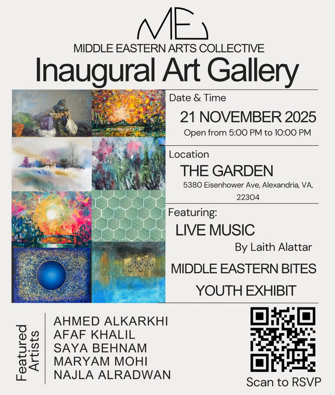 exhibition invite to the Discover Dazzling Middle Eastern Art in Alexandria, VA – November 21st, 2025