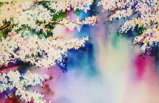 watercolor painting of beautiful spring blossoms, very vivid colors painted by maryam mohi