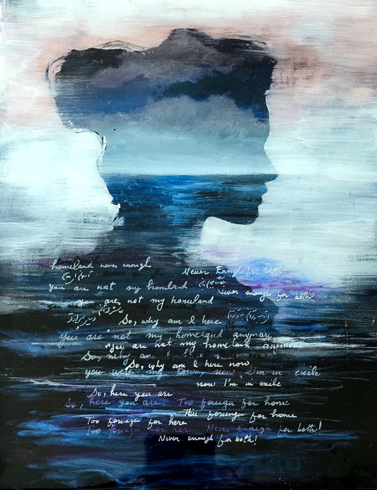 Self-Portrait Mixed Media Resin Artwork with Poetic Calligraphy | Original Painting