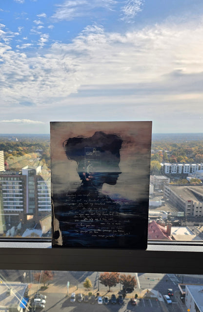 Self-Portrait Mixed Media Resin Artwork with Poetic Calligraphy | Original Painting