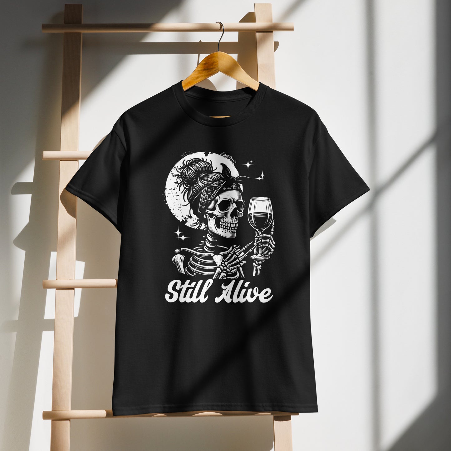 Still Alive | Sarcastic Wine Humor Graphic Tee | Funny Birthday Gift for Her