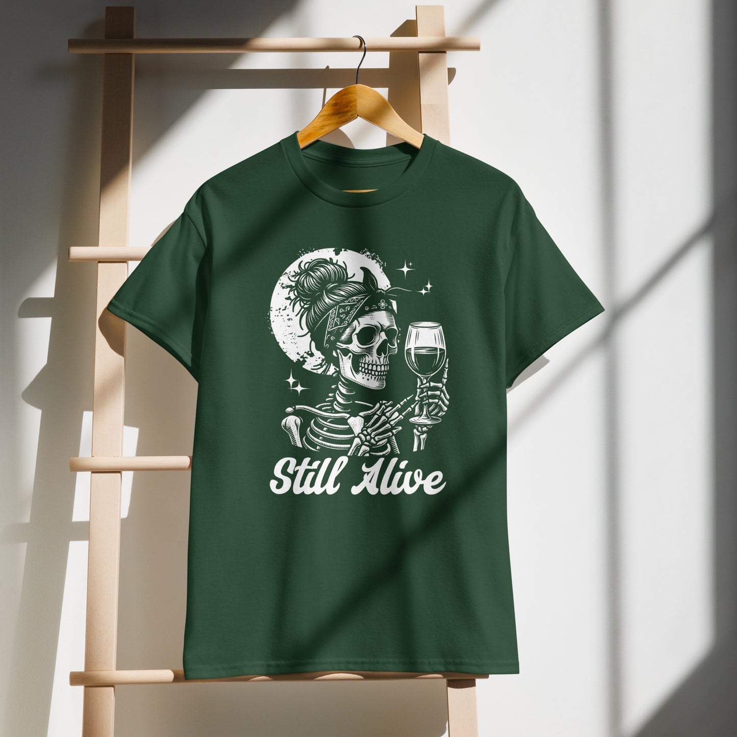 Still Alive | Sarcastic Wine Humor Graphic Tee | Funny Birthday Gift for Her