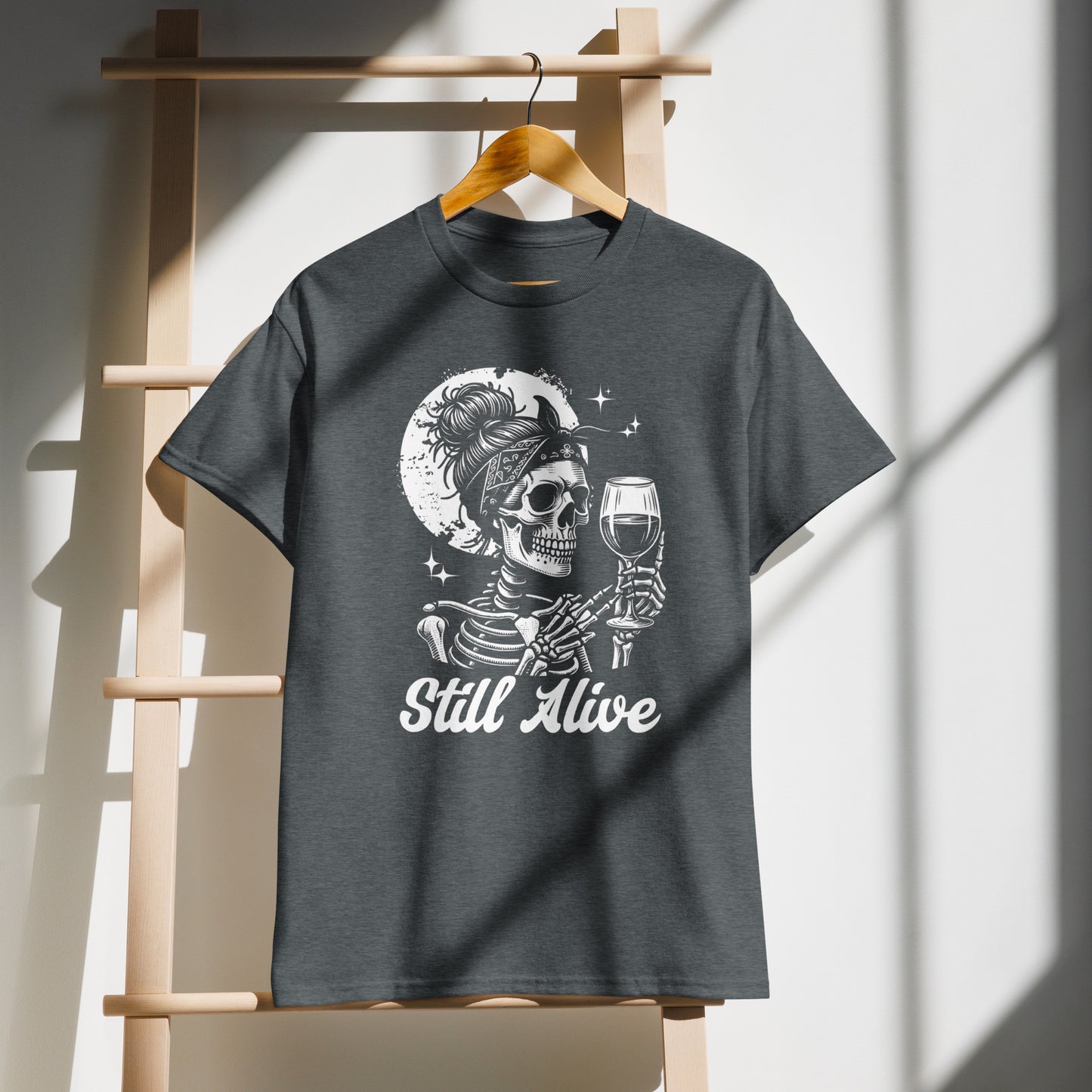 Still Alive | Sarcastic Wine Humor Graphic Tee | Funny Birthday Gift for Her
