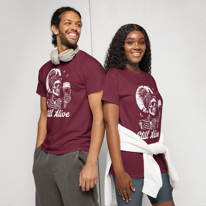 Still Alive | Sarcastic Wine Humor Graphic Tee | Funny Birthday Gift for Her