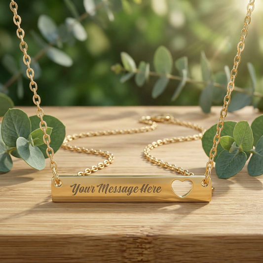 Cutout Heart Bar Necklace — Personalized Engraved Name Bar