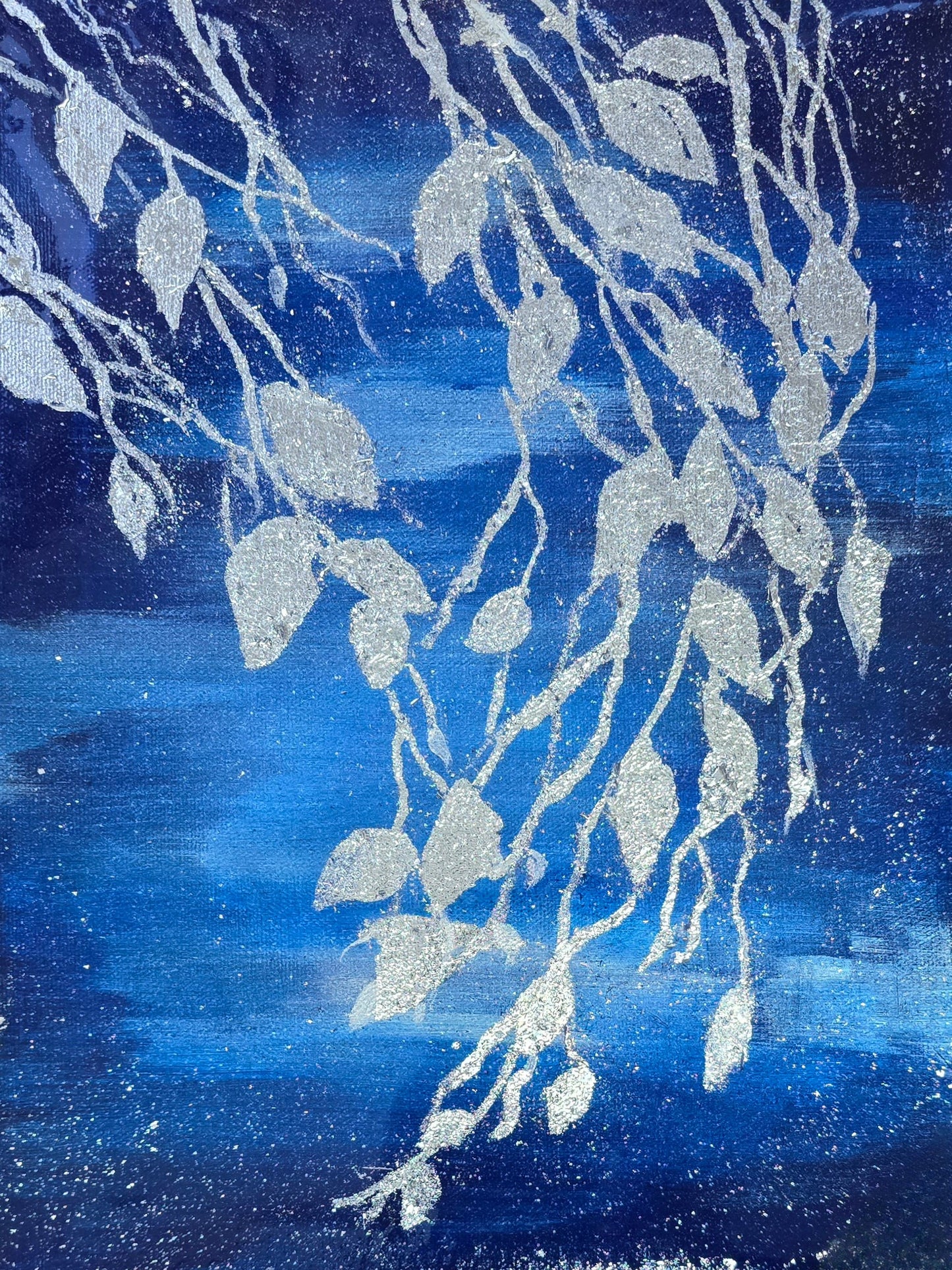 Moonlit Leaves - Original Mixed Media Painting