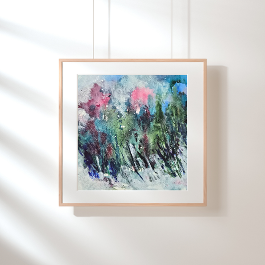 Mixed Media Forest Painting – Nature Inspired Abstract Wall Art, Original Colorful Woodland Artwork
