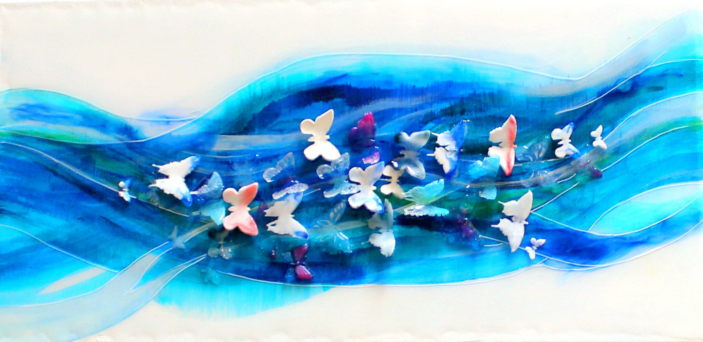 Mixed Media Butterflies Painting – Nature Inspired Abstract Wall Art, Original Colorful Mixed Media Painting