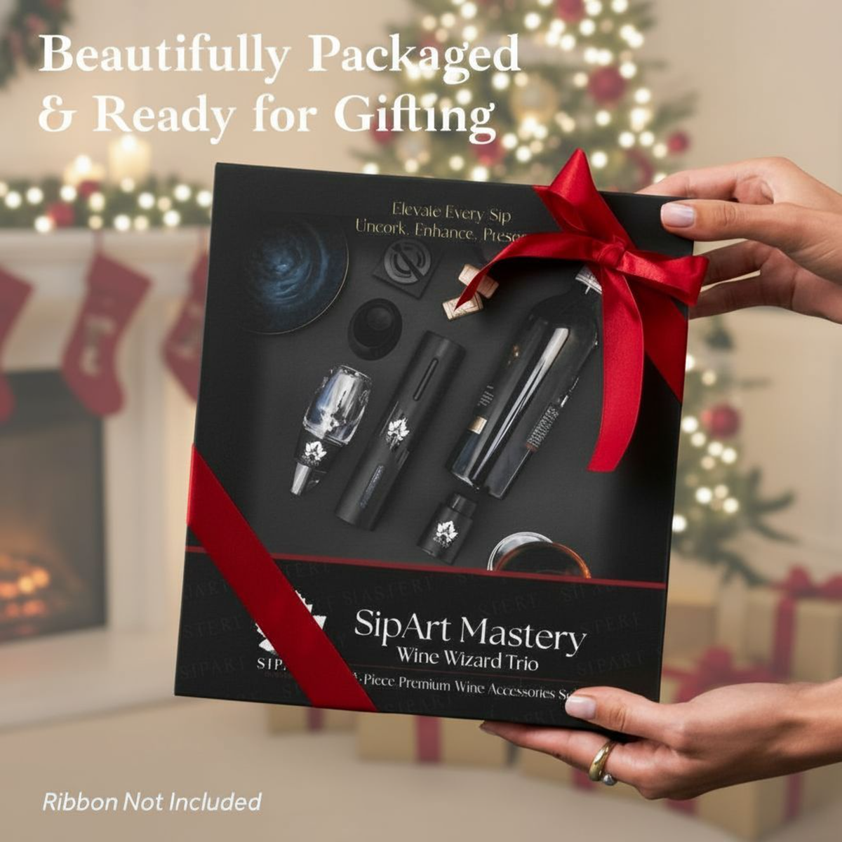 Customized Wine Opener Gift Set with Personalized Wine Charms , Electric Wine Opener, Aerator & Stopper Trio in Gift Box