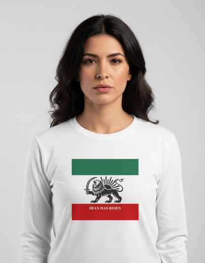 IRAN protests, Iran movement, Support People. of Iran Lion and Sun flag tee Long Sleeve Shirt | Persian Lion emblem, green white red stripes