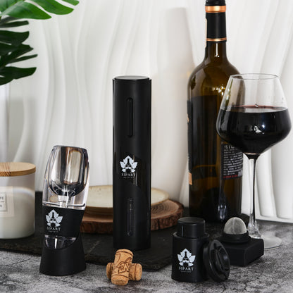 Electric Wine Gift Set w Gift Box - Electric Wine Opener Rechargeable Set - 5-in-1 Premium Wine Accessories Wine Openers Best Sellers - Wine Opener Set with Automatic Wine Opener, Aerator, Stopper -Wine Wizard Trio