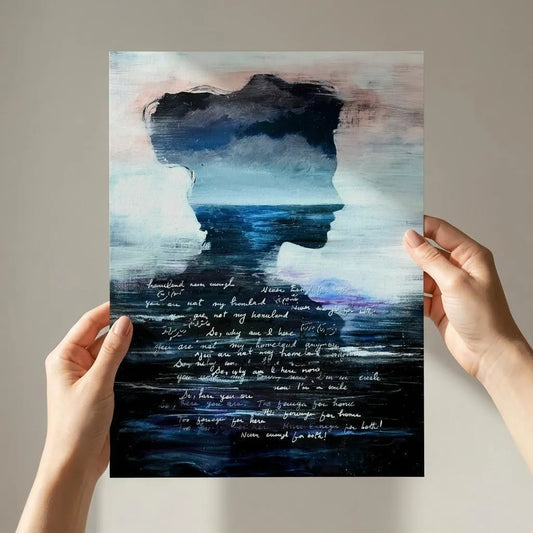 Ocean Wall Art Woman Fine Print Ethereal Wall Bedroom Statement Piece Transformation Surreal Portrait Painting Seascape Vertical Home Deco