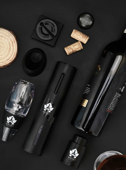 Electric Wine Gift Set w Gift Box - Electric Wine Opener Rechargeable Set - 5-in-1 Premium Wine Accessories Wine Openers Best Sellers - Wine Opener Set with Automatic Wine Opener, Aerator, Stopper -Wine Wizard Trio