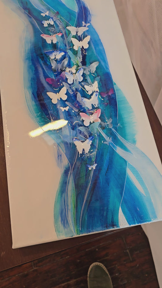 Mixed Media Butterflies Painting – Nature Inspired Abstract Wall Art, Original Colorful Mixed Media Painting