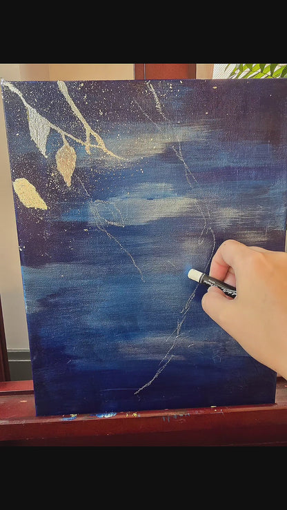 Moonlit Leaves - Original Mixed Media Painting