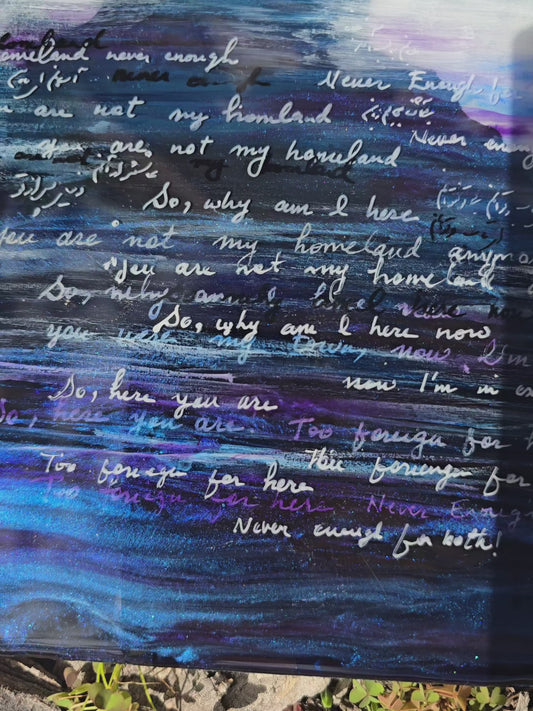 Self-Portrait Mixed Media Resin Artwork with Poetic Calligraphy | Original Painting